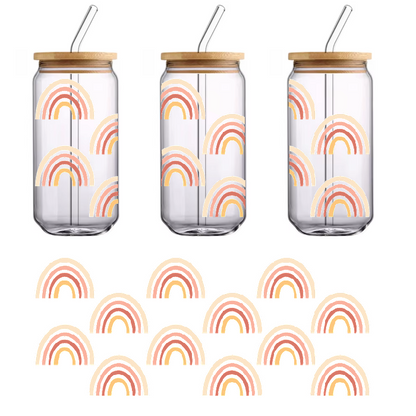 Rainbow wallpaper in soft pastel colors on a green background.UV Transfers