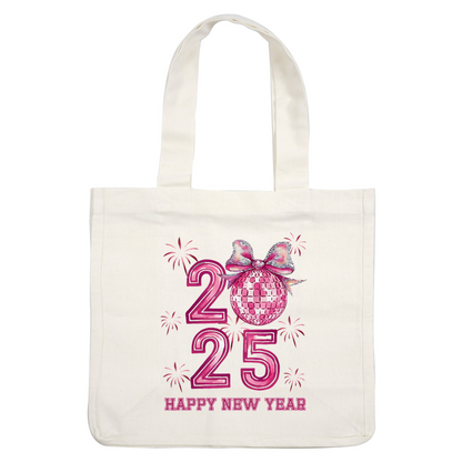 Celebrate the arrival of 2025 with this festive New Year design featuring a sparkling disco ball and fireworks in vibrant pink!DTF Transfersdtf regular irondtf regular iron