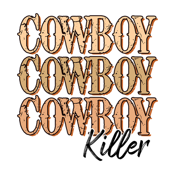 Un diseño gráfico audaz que presenta las palabras "COWBOY" en un estilo de capas con la palabra "Killer" en una escritura elegante.