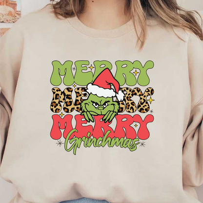 This fun and festive design features the Grinch in a Santa hat with playful, colorful lettering that says “Merry Grinchmas.”DTF Transfers dtf transfers