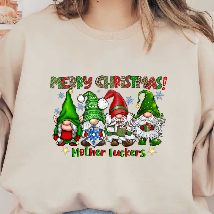 Celebrate the season with this playful Christmas design featuring cheerful gnomes in festive hats and a cheeky greeting!DTF Transfers dtf transfers dtf prints