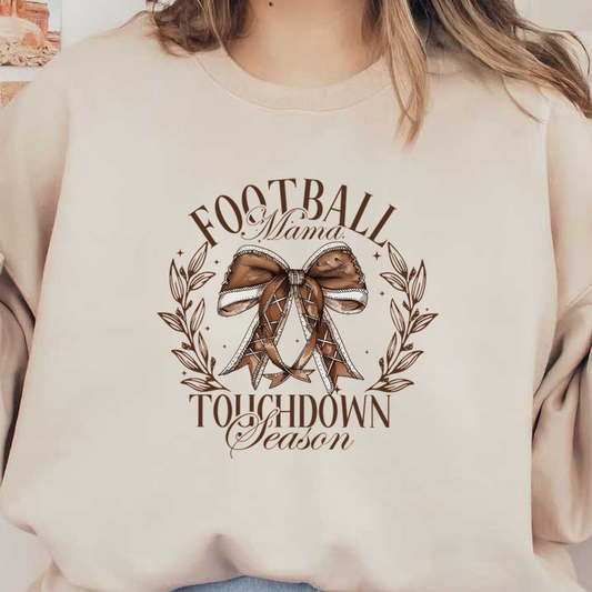 Celebrate football season with this stylish graphic featuring a bow and leafy accents, perfect for fans and mamas alike! heat press transfers