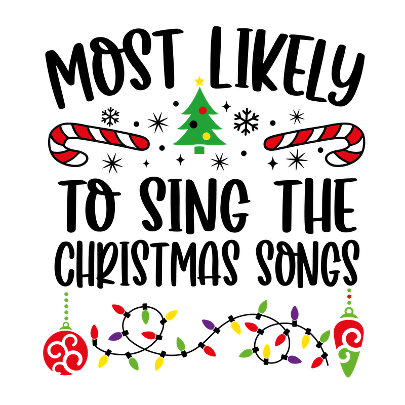 Celebrate the holiday spirit with a festive design featuring a Christmas tree, candy canes, and colorful ornaments and lights!DTF Transfers dtf transfers heat press transfers