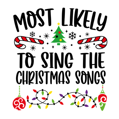 Celebrate the holiday spirit with a festive design featuring a Christmas tree, candy canes, and colorful ornaments and lights!DTF Transfers dtf transfers heat press transfers