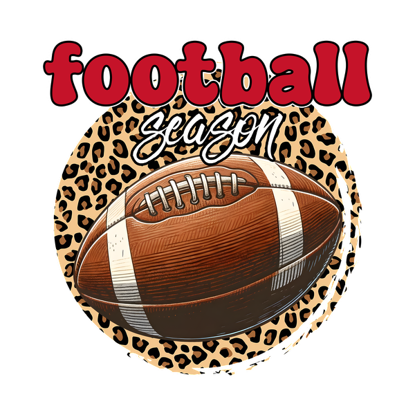 Stylish graphic featuring a football and "Football Season" text on a leopard print background, perfect for sports enthusiasts.