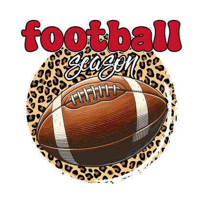 Stylish graphic featuring a football and "Football Season" text on a leopard print background, perfect for sports enthusiasts.