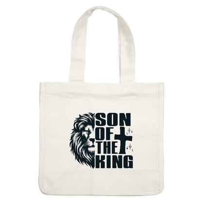 A bold design featuring a lion's profile alongside the text "SON OF THE KING" and a prominent cross.DTF Transfers