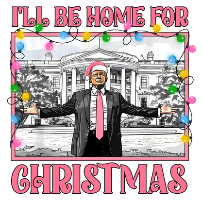 A festive design featuring a figure in a suit and Santa hat in front of a white building, surrounded by colorful Christmas lights.DTF Transfersdtf regular irondtf regular iron