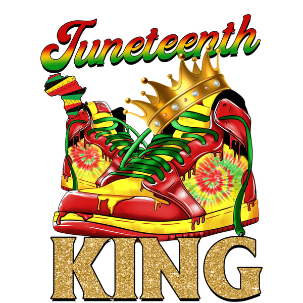 Celebrate Juneteenth with vibrant sneakers featuring colorful designs and a crown, embodying pride and style. dtf prints