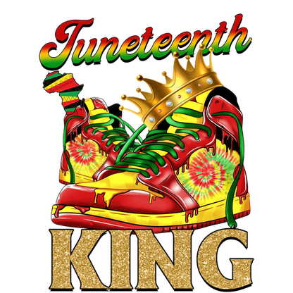 Celebrate Juneteenth with vibrant sneakers featuring colorful designs and a crown, embodying pride and style. dtf prints