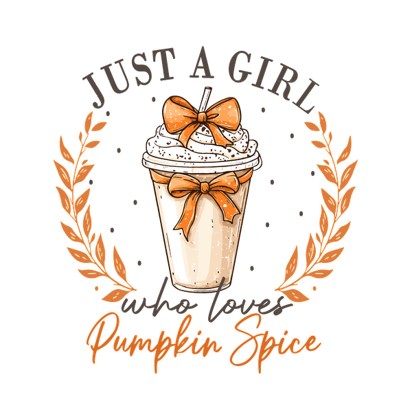 "Charming illustration of a pumpkin spice drink, adorned with whipped cream and a bow, celebrating the fall favorite." dtf prints