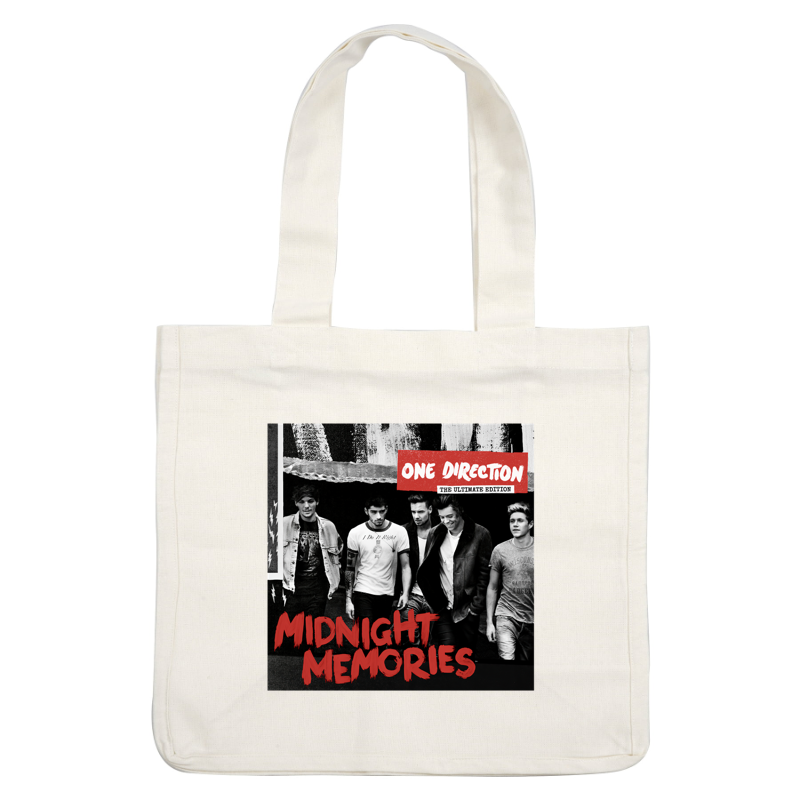One Direction's "Midnight Memories: The Ultimate Edition" album cover features the band in a stylish black-and-white photo with bold red text.DTF Transfers dtf transfers