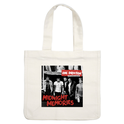 One Direction's "Midnight Memories: The Ultimate Edition" album cover features the band in a stylish black-and-white photo with bold red text.DTF Transfers dtf transfers