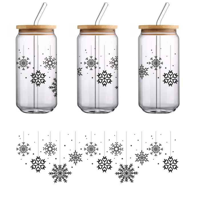 A festive design featuring intricate hanging snowflakes against a contrasting background, perfect for winter decor or holiday celebrations.UV Transfers dtf prints