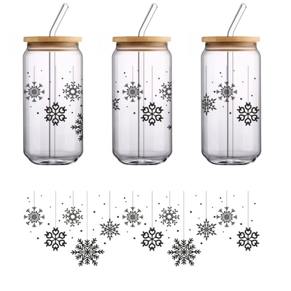 A festive design featuring intricate hanging snowflakes against a contrasting background, perfect for winter decor or holiday celebrations.UV Transfers dtf prints