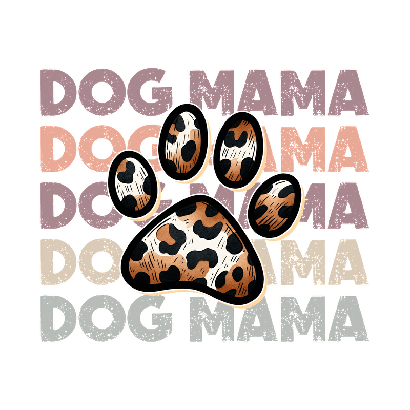 A green graphic t-shirt with a leopard print paw and "Dog Mama" repeated text.DTF Transfers
