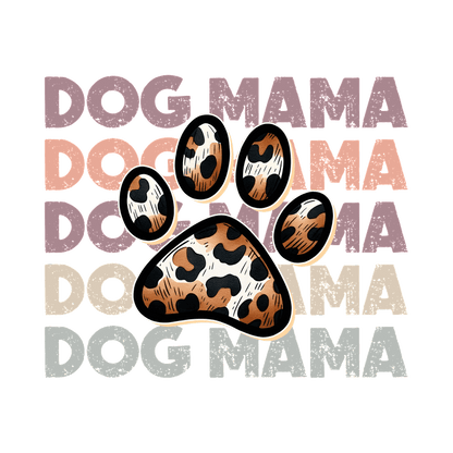 A green graphic t-shirt with a leopard print paw and "Dog Mama" repeated text.DTF Transfers
