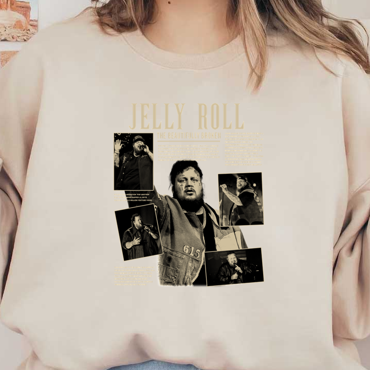 A striking tribute to Jelly Roll, featuring dynamic live performance photos and highlights of his impactful journey in music.DTF Transfers dtf transfers