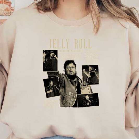 A striking tribute to Jelly Roll, featuring dynamic live performance photos and highlights of his impactful journey in music.DTF Transfers dtf transfers