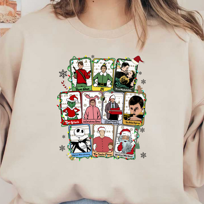 Celebrate the holiday spirit with this festive design featuring iconic scenes from classic Christmas movies, adorned with lights and decorations.DTF Transfersdtf regular irondtf regular iron