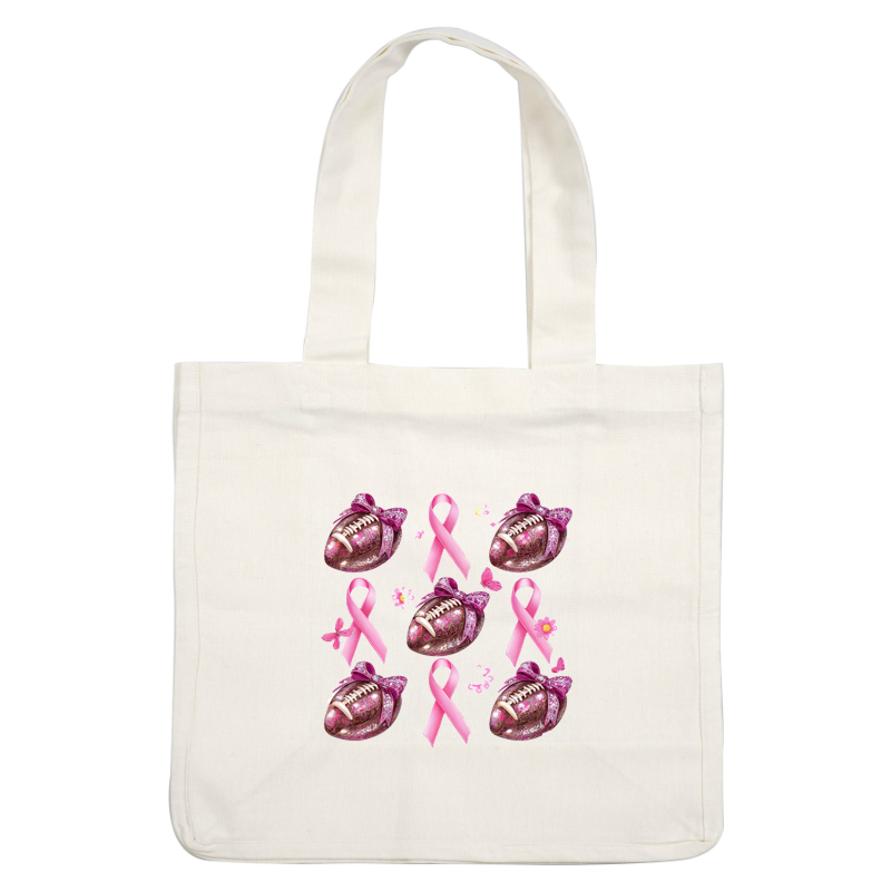 Celebrate strength with this vibrant arrangement of pink footballs adorned with bows and ribbons, symbolizing awareness and support.DTF Transfers dtf prints