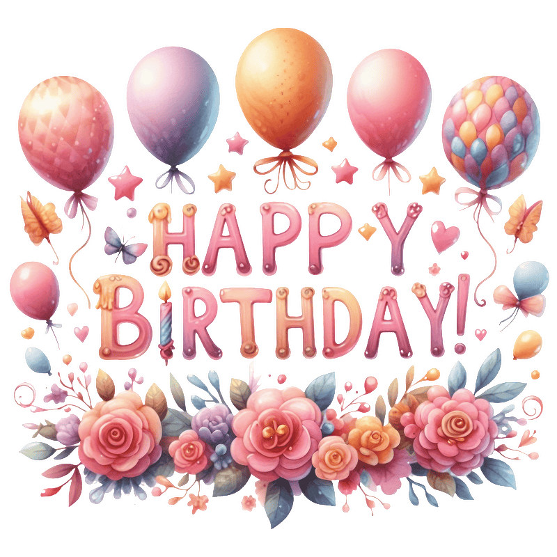 Celebrate with this vibrant and colorful birthday design featuring balloons, flowers, and a festive "Happy Birthday!" message.DTF Transfers
