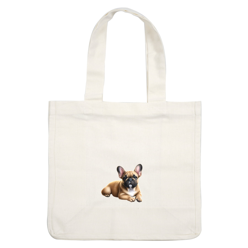 A cute, cartoon-style French Bulldog lounging with a charming expression and distinctively large ears. dtf prints