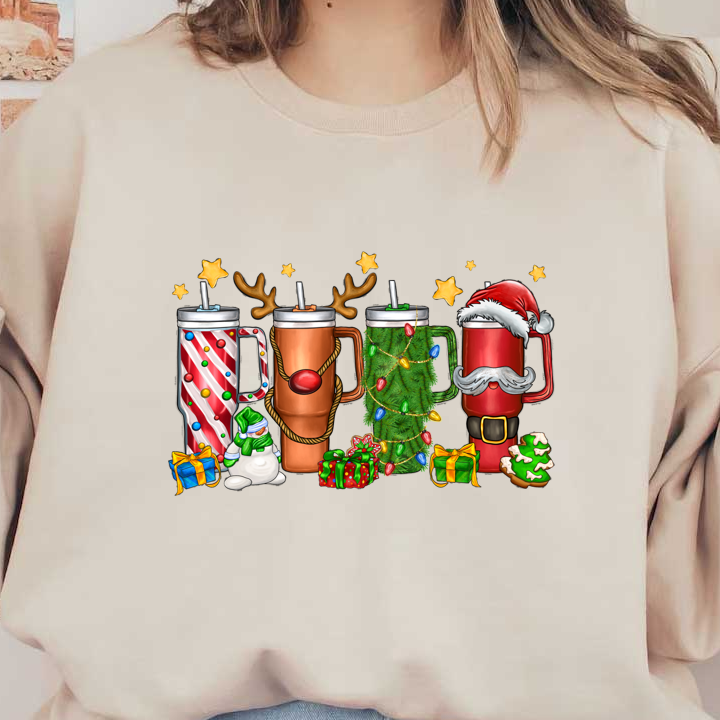 Celebrate the holidays with a festive collection of colorful mugs, featuring designs like candy canes, reindeer, and Santa!DTF Transfers dtf transfers