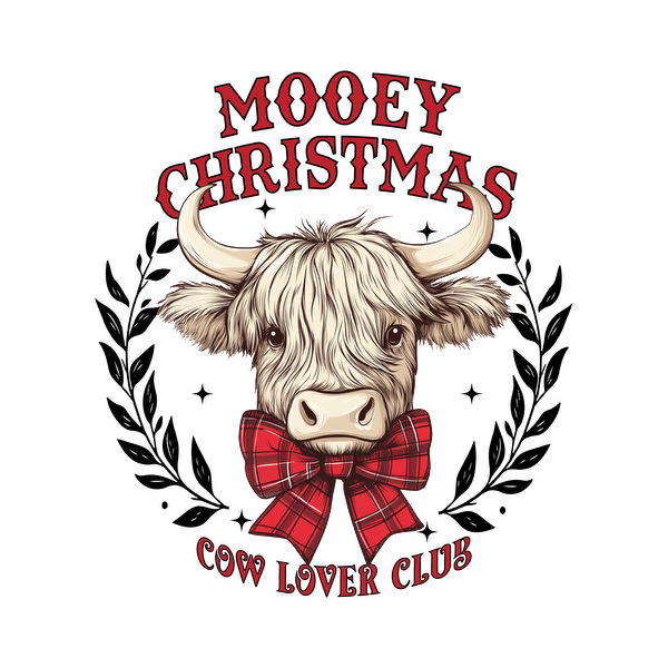 Celebrate the holidays with this fun "Mooey Christmas" design featuring a charming cow wearing a plaid bow tie!dtf regular iron