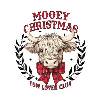 Celebrate the holidays with this fun "Mooey Christmas" design featuring a charming cow wearing a plaid bow tie!dtf regular iron