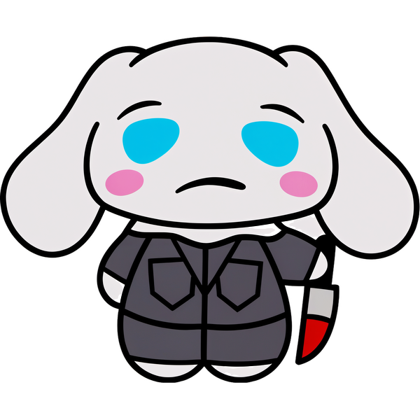 This cute cartoon bunny character is dressed in a gray outfit, holding a small knife with a red tip.DTF Transfers