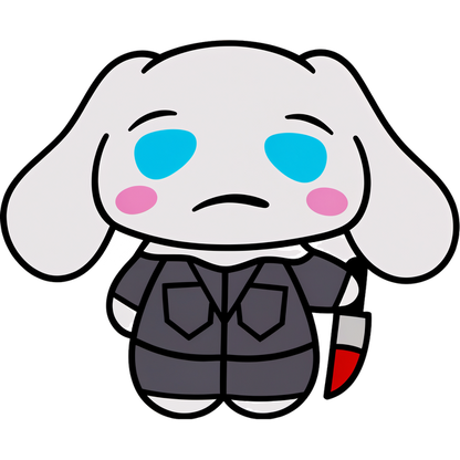 This cute cartoon bunny character is dressed in a gray outfit, holding a small knife with a red tip.DTF Transfers