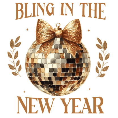 Celebrate the season with this shimmering gold and black disco ball ornament, perfect for welcoming in the New Year!DTF Transfers