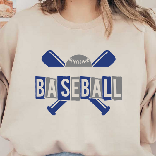 A playful baseball-themed graphic featuring the word "BASEBALL" with crossed bats and a baseball on top.DTF Transfers dtf prints