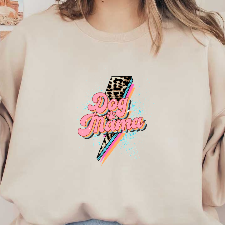 Green shirt with "Dog Mom" graphic featuring leopard print and bright colors.DTF Transfers