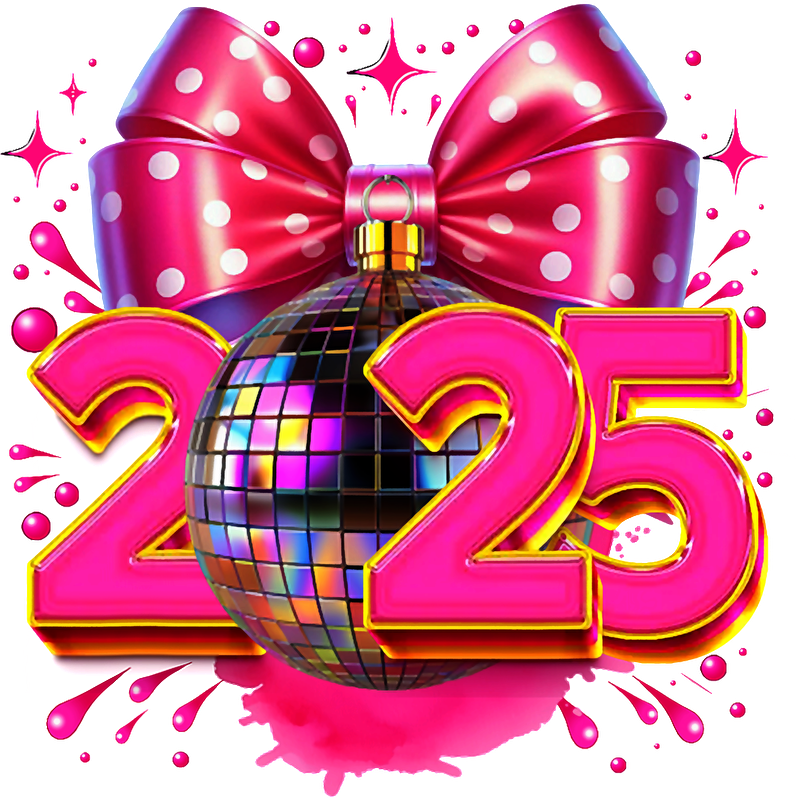 Celebrate in style with this vibrant pink and black disco-themed graphic featuring a sparkling disco ball and stylish bow!DTF Transfers dtf prints