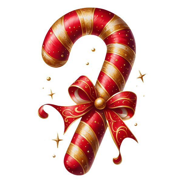 A festive red and gold candy cane adorned with a decorative bow, perfect for holiday cheer! dtf prints