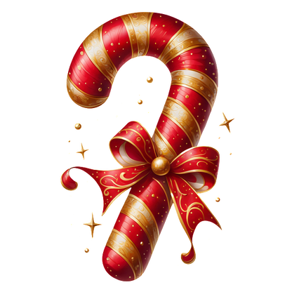 A festive red and gold candy cane adorned with a decorative bow, perfect for holiday cheer! dtf prints