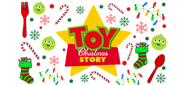 Celebrate the holiday spirit with this vibrant "Toy Christmas Story" graphic, featuring playful elements like ornaments, candy canes, and cheerful colors!UV Transfers heat press transfers