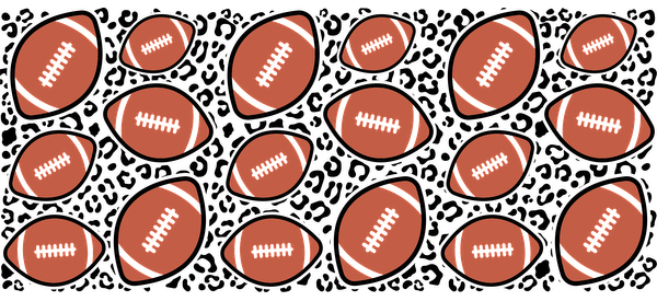 A playful pattern of brown footballs featuring white laces, perfect for sports-themed designs or decor.UV Transfers dtf transfers