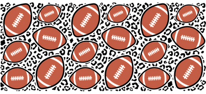 A playful pattern of brown footballs featuring white laces, perfect for sports-themed designs or decor.UV Transfers dtf transfers