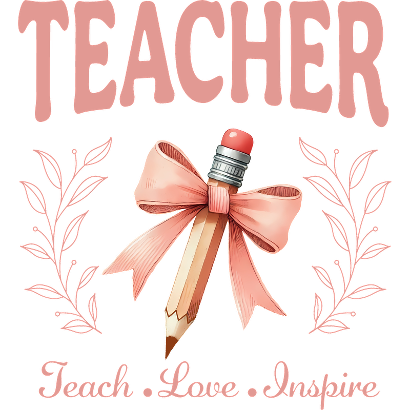 Celebrate educators with this charming design featuring a pencil adorned with a pink bow, accompanied by the words "Teach, Love, Inspire."DTF Transfers