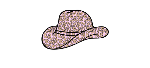 A stylish pink leopard print cowboy hat with an elegant brim, perfect for adding flair to any outfit.UV Transfers heat press transfers