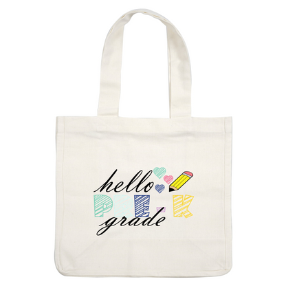 Colorful “PRE-K” text design featuring playful hearts and a pencil, perfect for early childhood education themes!DTF Transfers