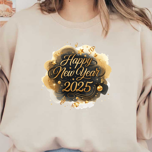 Celebrate the upcoming year with this festive "Happy New Year 2025" design featuring elegant typography and golden embellishments.DTF Transfers