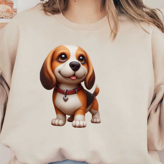 Este adorable beagle de dibujos animados presenta un pelaje brillante, ojos expresivos y un collar en forma de corazón, ¡perfecto para cualquier amante de los perros!