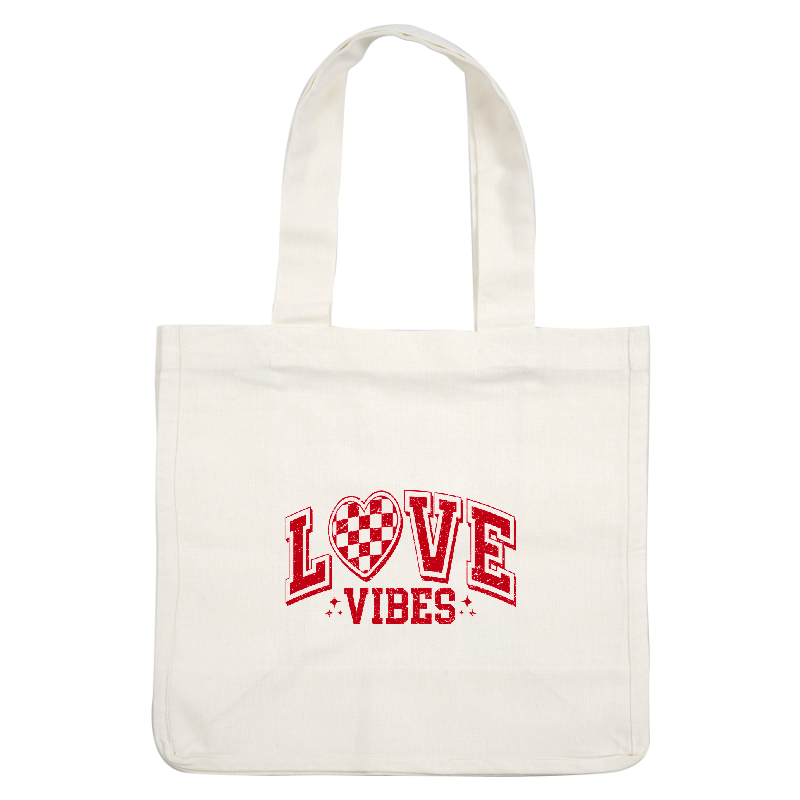 Bold red graphic featuring the words "LOVE VIBES" with a heart design, conveying a fun and energetic message.DTF Transfers