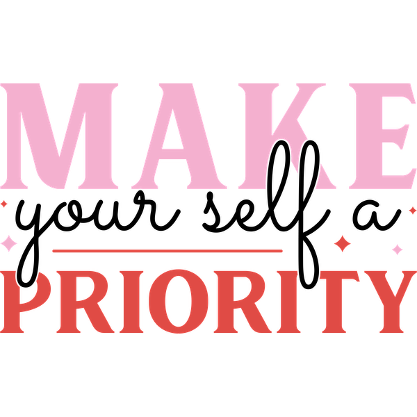 Un diseño vibrante y divertido que presenta la frase "MAKE PRIORITY", combinando colores rosa y rojo para lograr un efecto llamativo.