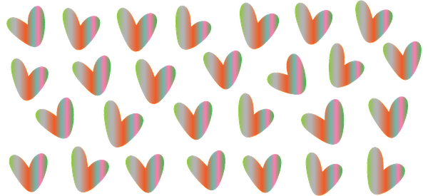 A vibrant pattern of colorful hearts arranged in a playful, repeating design.UV Transfersdtf regular iron