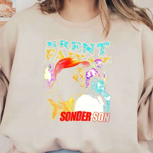 Vibrant artwork featuring Brent Faiyaz with colorful overlays and the title "SONDERSON," showcasing his artistic style and presence.DTF Transfers